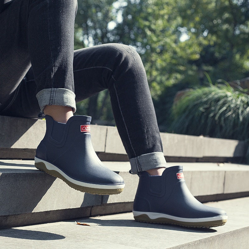 Rain Boots Men's Short-tube Low-top Rain Boots Non-slip Car Wash Water Shoes Plus Velvet Rubber Shoes Waterproof Four Seasons Fashion Water Boots
