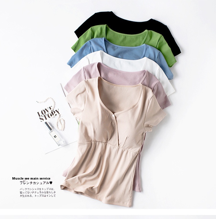Nursing Tops Short-sleeved Fashionable Going Out T-shirt Half-sleeved Nursing Clothes Maternity Pajamas Summer Thin Summer Wear Pure Cotton