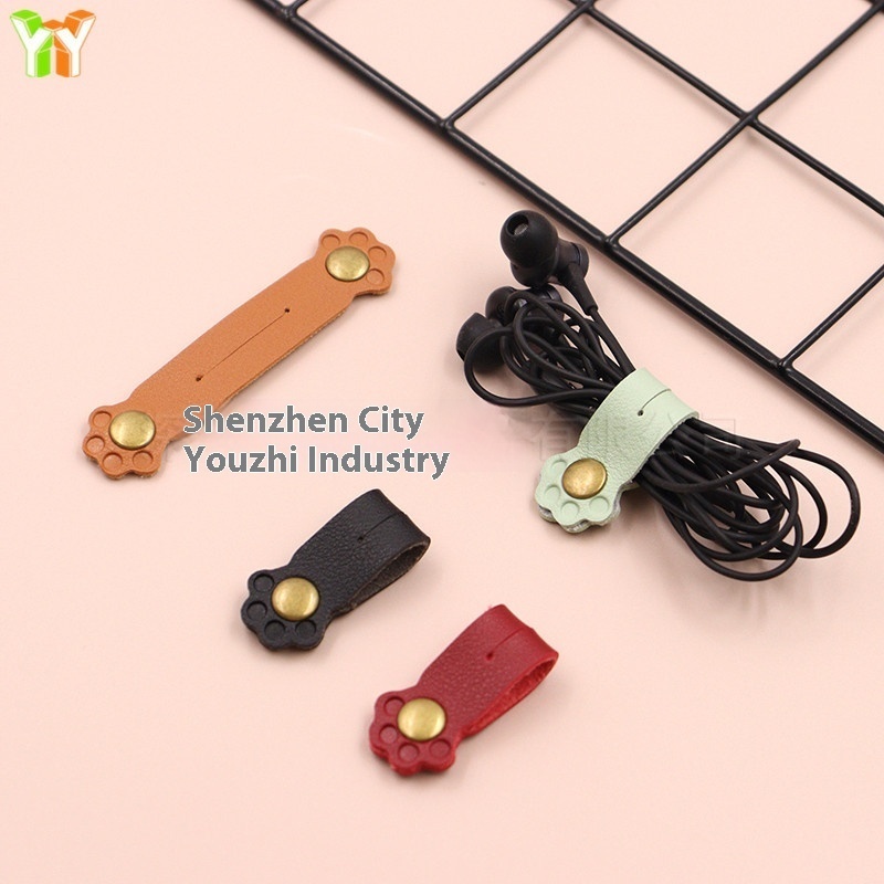 Leather Data Cable Winder Cat-shaped Headphone Cable Storage Hub Portable Wire Arrangement Leather Cord