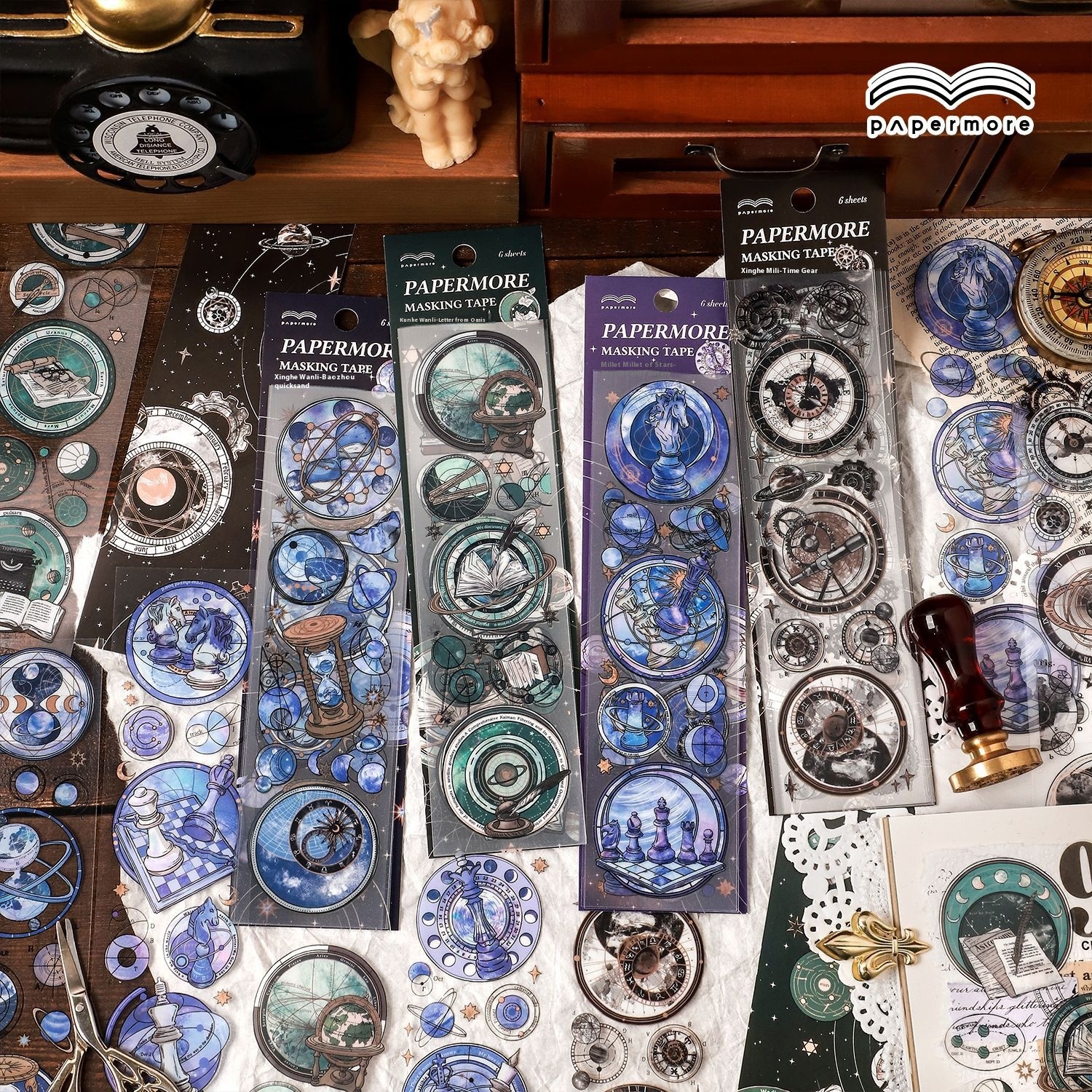 Paper More Galaxy Miles Series P E T Crystal Ink Segmented Tape Retro Handbook Material Sticker