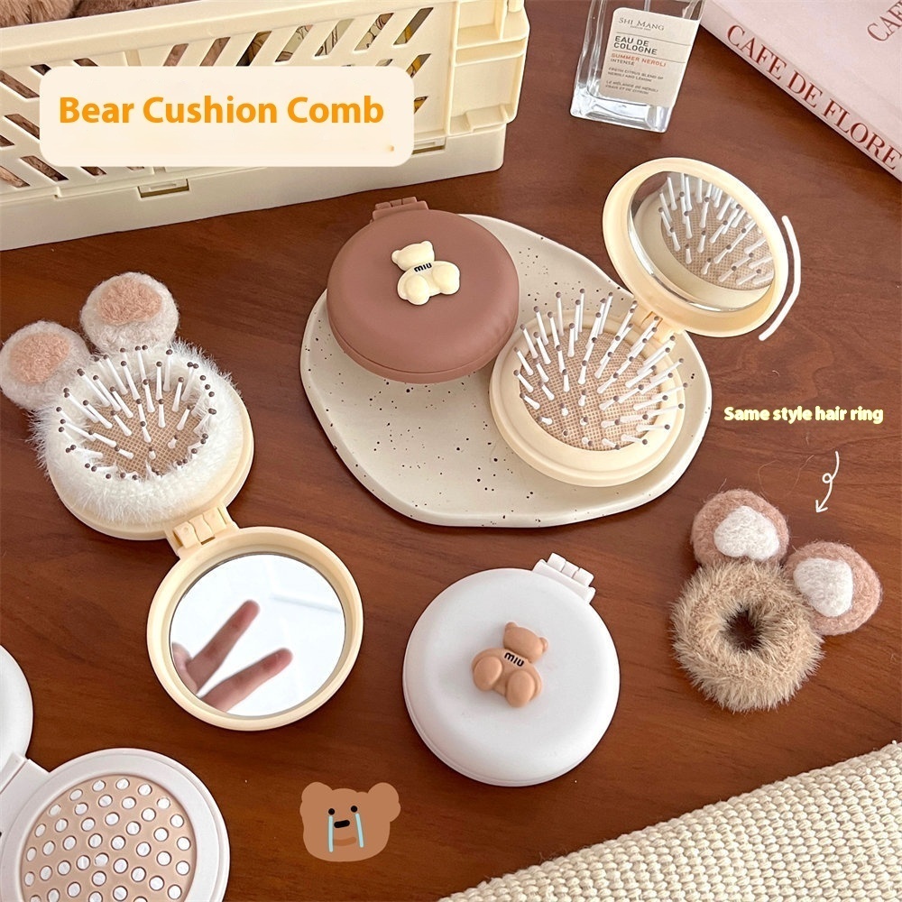 Air Cushion Comb Cute Bear Folding Massage Comb Girly Air Bag Comb Mini Portable Small Comb And Plush Hair Ring