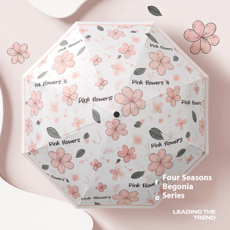 Fully Automatic Sunny And Rainy Dual-purpose Small Fresh Floral Umbrella Women's Three-fold Sunny And Rainy Umbrella Black Plastic Sunshade Sunscreen UVProtection