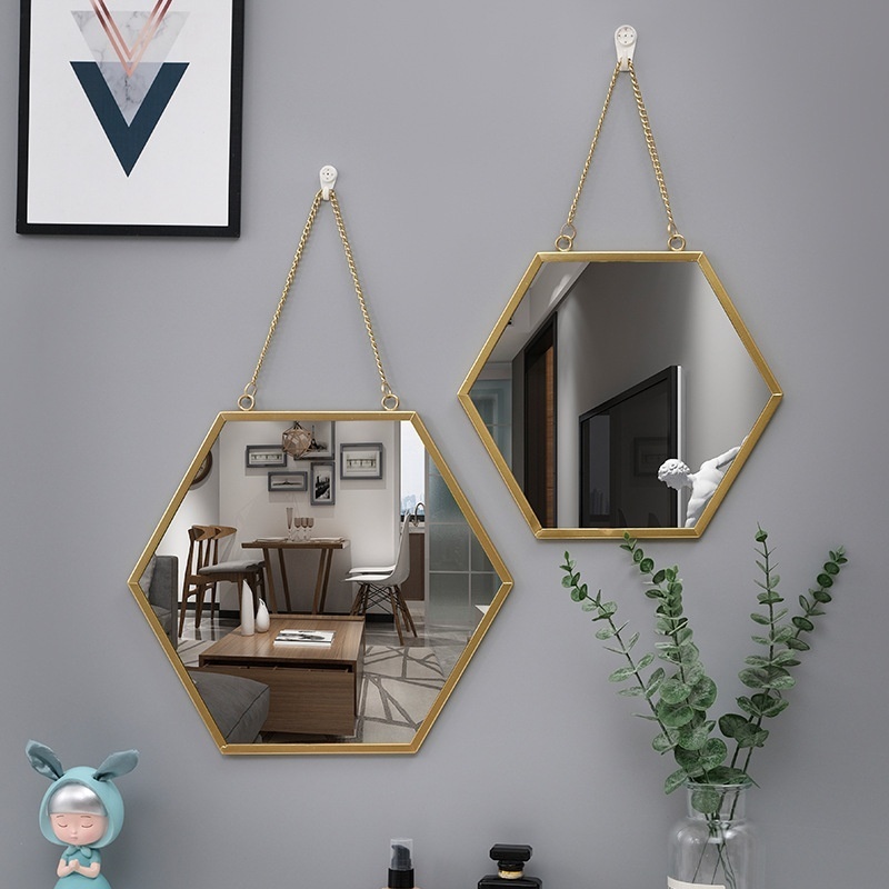 Nordic Iron Hexagon Hanging Wall Mirror Hanging Makeup Mirror