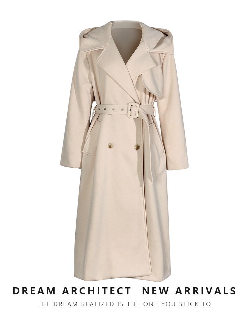 Popular Fleece Trench Coat, Mid-length, Over-the-knee, British Style Trench Coat.