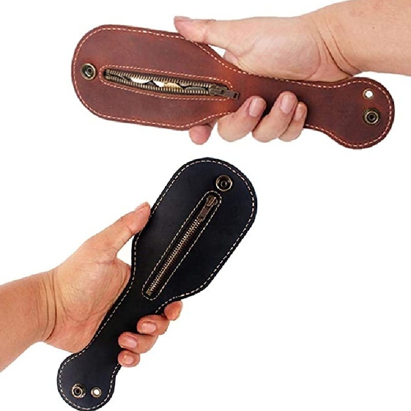 Boston Self-defense Leather Racket EDCFolding Change Storage Wallet Outdoor Portable Zipper Waist Bag