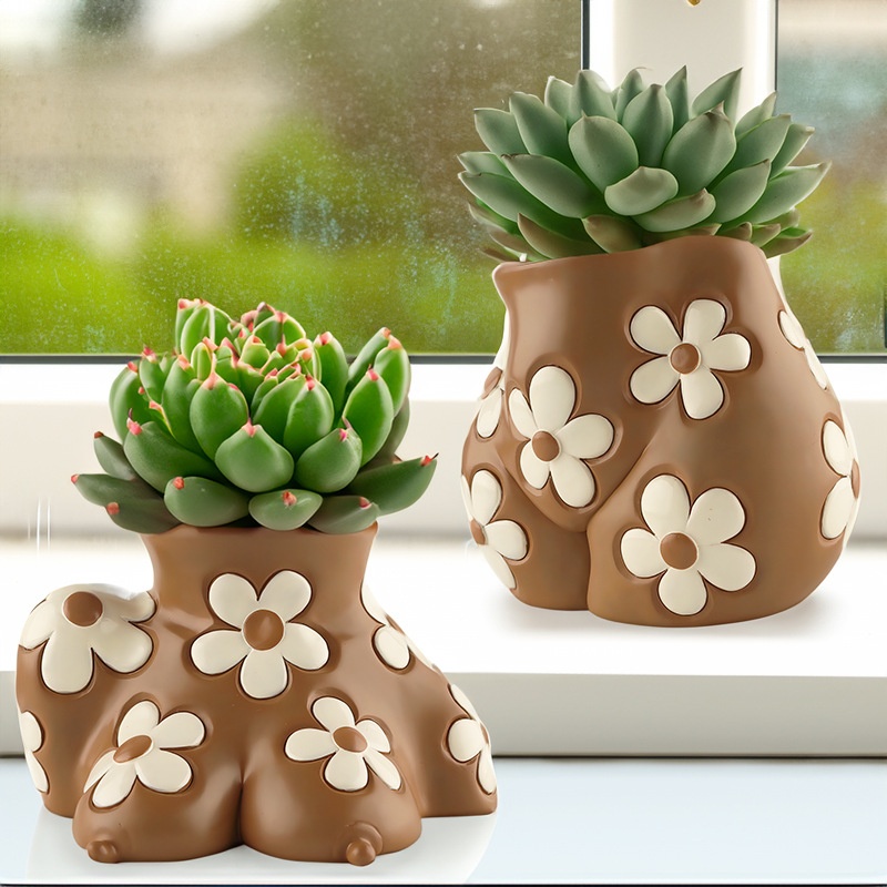 Product Nordic Girl Body Art Flower Pot Creative Home Desktop Resin Vase Succulent Pot Ornaments