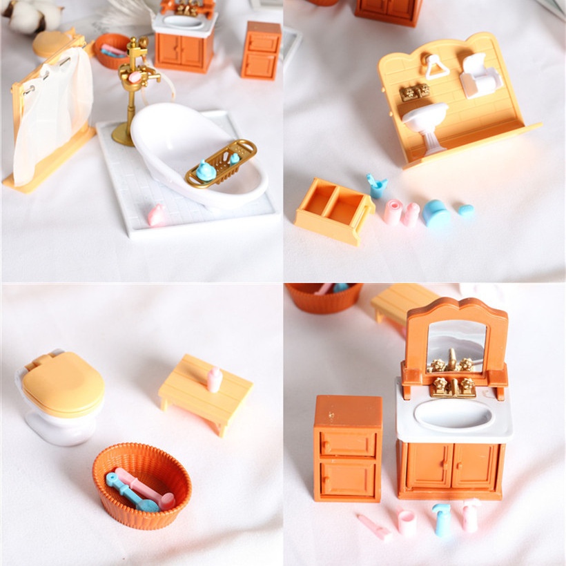 Dollhouse Dollhouse Miniature Food And Play Scene Mini Furniture Model Pocket Bathroom Toilet Basin Series