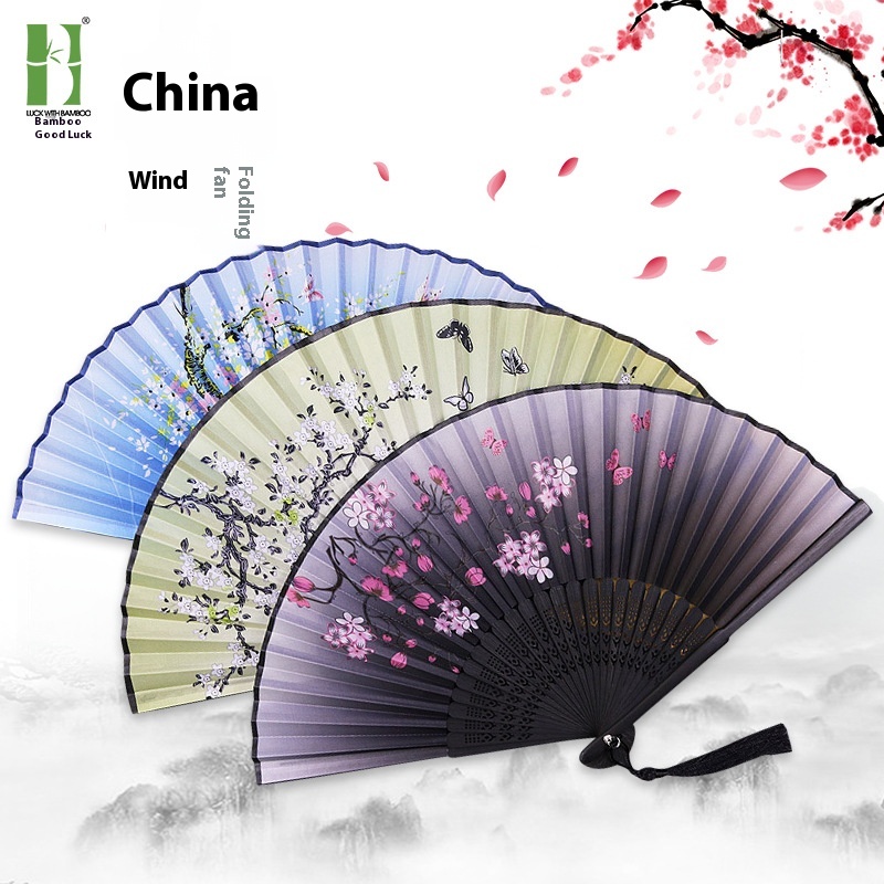 Silk Cloth Bamboo Bridesmaids Folding Fan For Bridesmaids Chinese Fans For Children Ancient Style Students Japanese Style Fan Bamboo Products