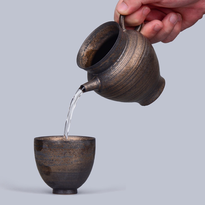 Handmade Coarse Pottery Justice Cup Antique Gilded Tea Divider Japanese Teapot Ceramic Tea Strainer Cup Teapot Teapot