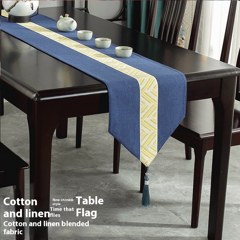 Chinese Style Waterproof Table Flag Thick Blue Tea Table Cloth Chinese Style Bed Flag Tea Table Tea Table Zen Tea Table