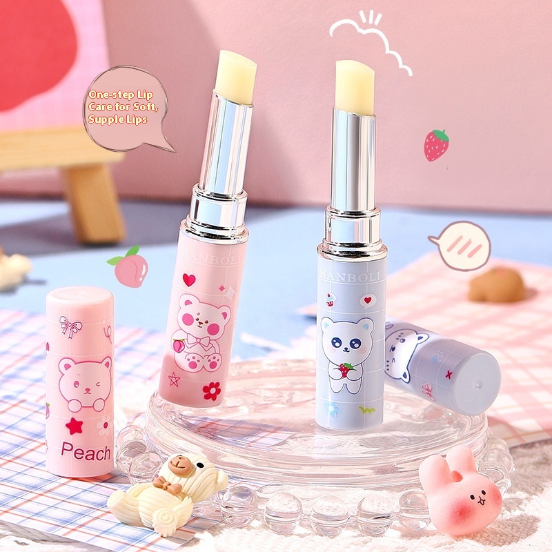 Autumn And Winter Cute Bear Lip Balm Moisturizing And Hydrating To Reduce Lip Lines Peach Strawberry Flavor Lip Balm