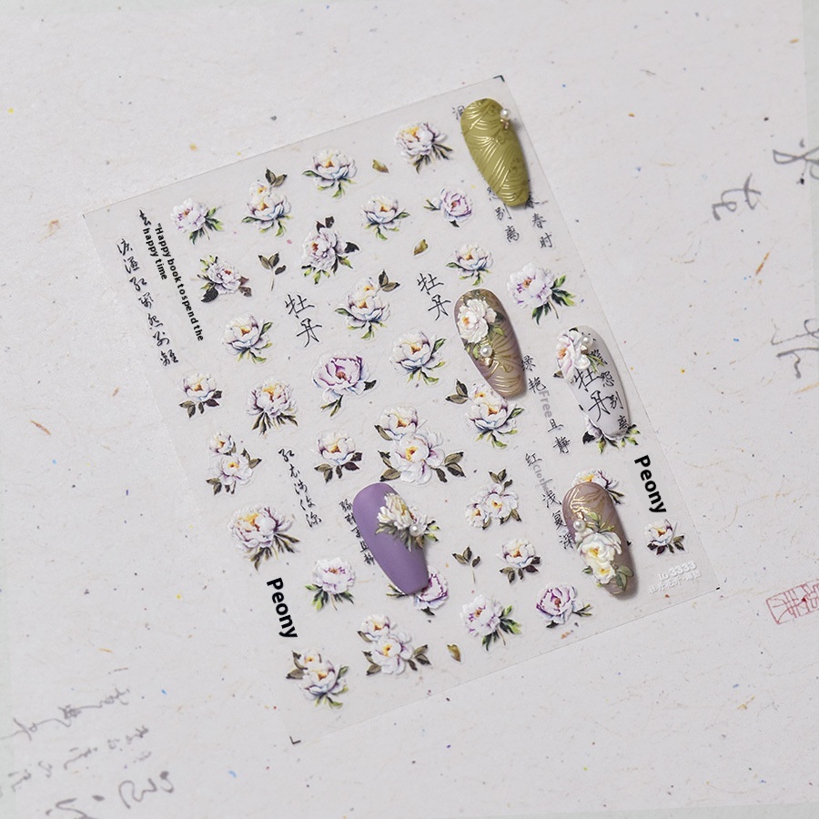 Tomoni Thin And Tough Nail Stickers Hot-selling Retro Nail Stickers Japanese Peony Flower3331