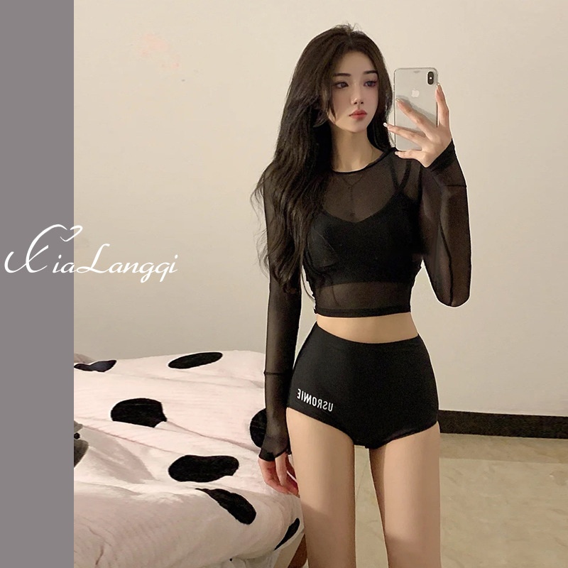 Fashion Swimsuit Women's Split Long Sleeve Sun Protection Slimming Hot Spring Swimsuit Pure Desire Conservative