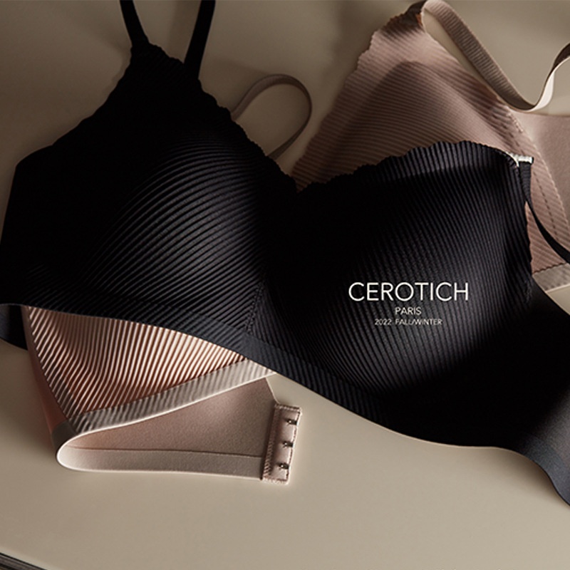 CEROTICHFrench Sweet Lace Vertical Stripes Underwear Thin Ladies Pure Desire No Steel Ring Small Chest Big Push Up Bra