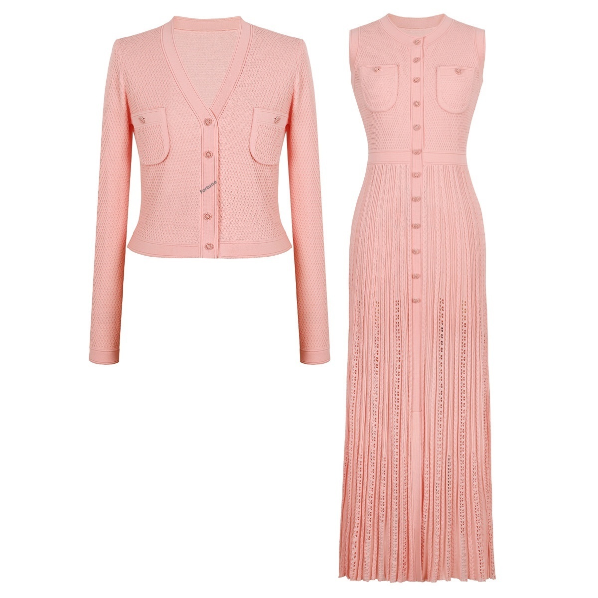 Slimming Long-sleeved Knit Cardigan + Sleeveless Dress Set