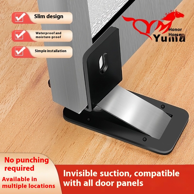 Indoor Invisible Windproof Suction Bathroom Anti-collision Bedroom Non-perforated Extremely Narrow Frame Strong Magnetic Glass Door Suction