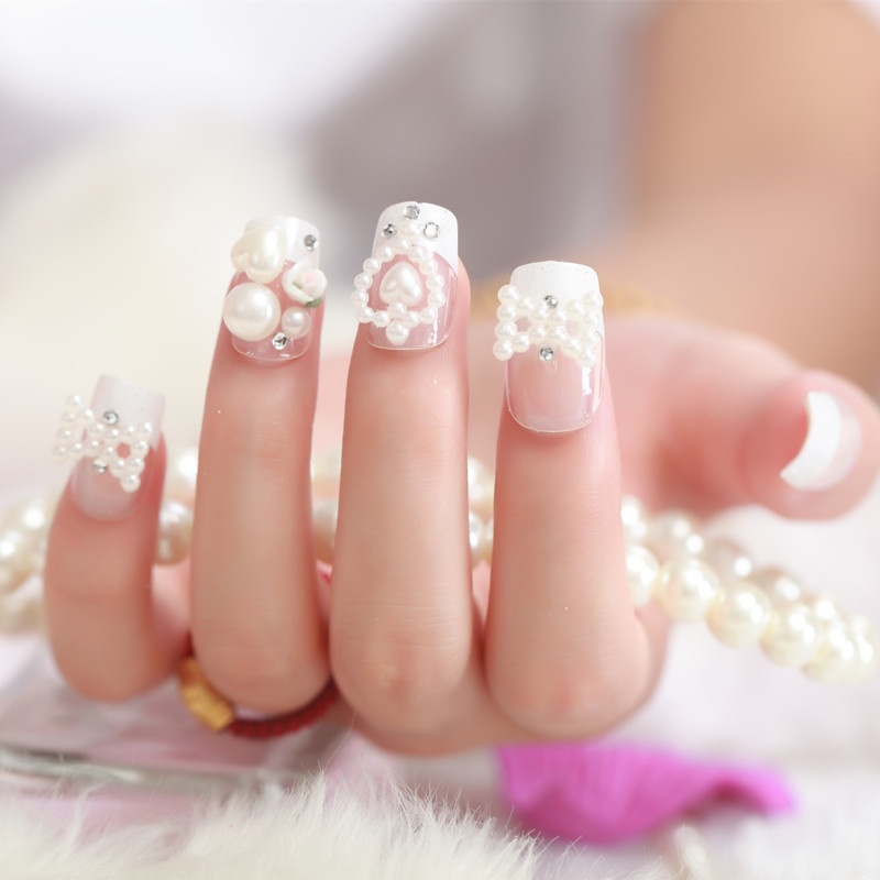 White French Bow Bridal False Nails Removable And Wearable Nail Art Nail Stickers Nail Art Finished Product