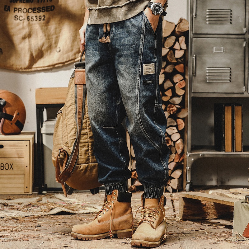 Jay Leno American Heavyweight Plus Velvet Jeans Men's Loose Leggings Men's Distressed Washed Spring Casual Pants