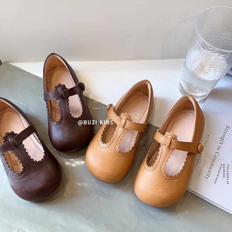 Retro Korean Children's Shoes Shallow Mouth Children's Leather Shoes Girls Little Princess Single Shoes Baby Grandma Shoes Scoop Shoes Spring And Autumn