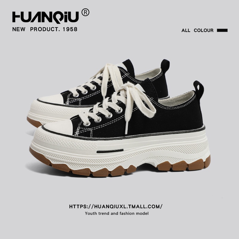 Global Thick-soled Canvas Shoes Spring Height-increasing Shoes For Women Winter Black Platform Casual Sneakers