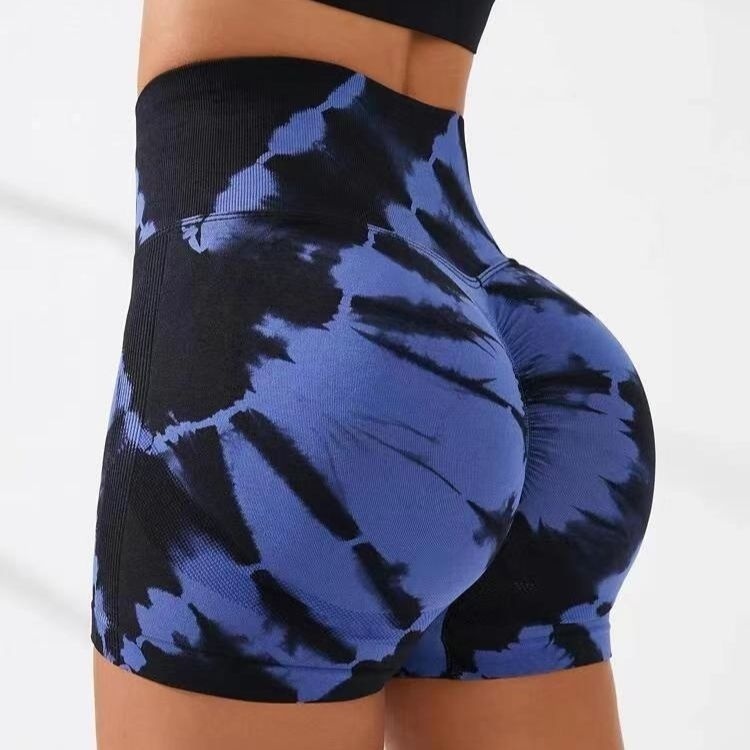 European And American Fitness Three-quarter Yoga Pants Outdoor Sports Peach Hip-lifting High Waist Abdomen Tie-dye Shorts Women's