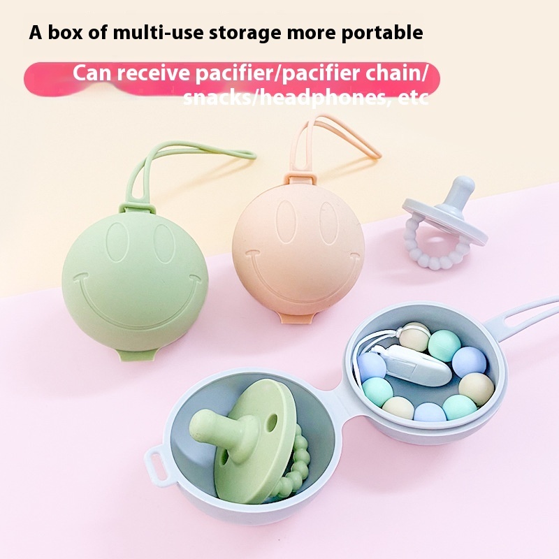 Portable Anti-drop Pacifier Storage Bag Dustproof Lanyard Silicone Pacifier Box Baby Soothing Smiley Face Storage Box