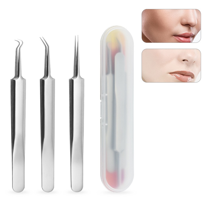 Stainless Steel Acne Clip3-piece Set Sharp Mouth Cell Clip Blackhead Remover Acne Tweezers Acne Clip Set