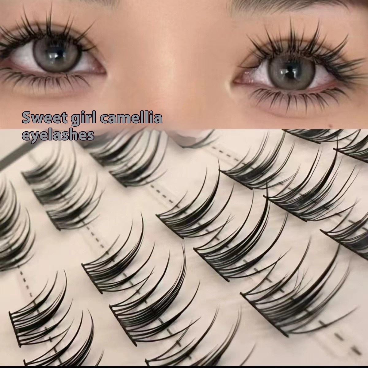 Sweet Sister Camellia Eyelashes Large Capacity Natural Simulation Women's Group False Eyelashes Segmented Single Cluster Curling Novice Party