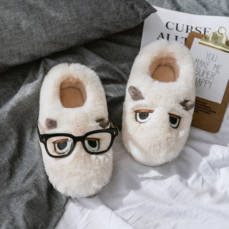 Heeled Cotton Slippers For Women Autumn And Winter Indoor Household Cotton Shoes Home Warm Confinement Shoes Couple Furry Cotton Shoes