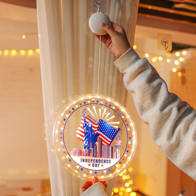 Independence Day Led Suction Lamp Interior Decoration Hanging Light USAThree-color American Flag Lights