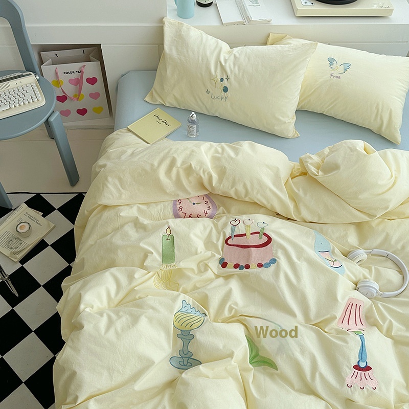 Pure Cotton Washed Cotton Four-piece Set Pure Cotton Quilt Cover Cartoon Dormitory Three-piece Set