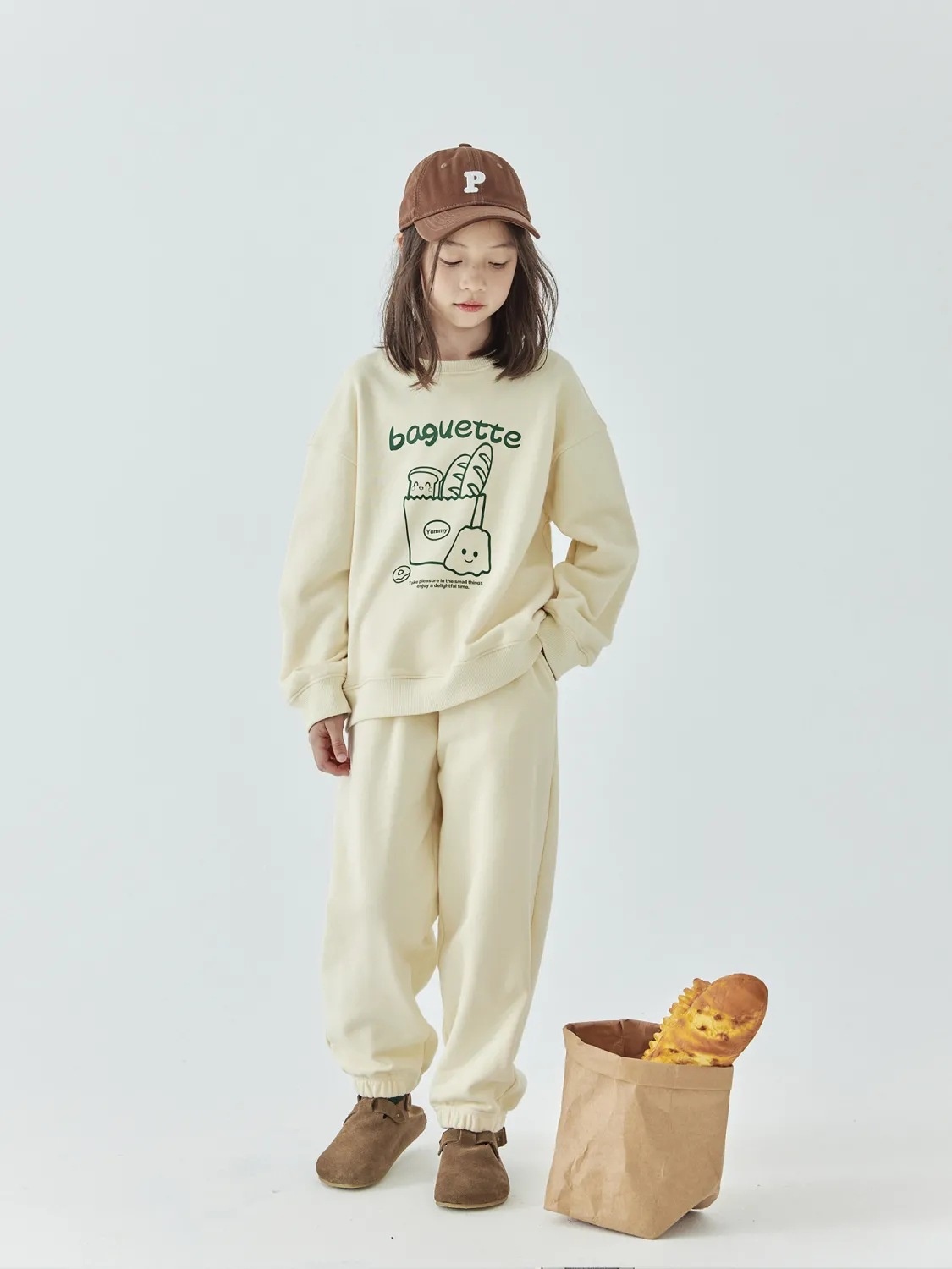 Children's Lazy Baguette Autumn Sweater Suit Boys And Girls Fun Print Tops And Pants Two-piece Suit
