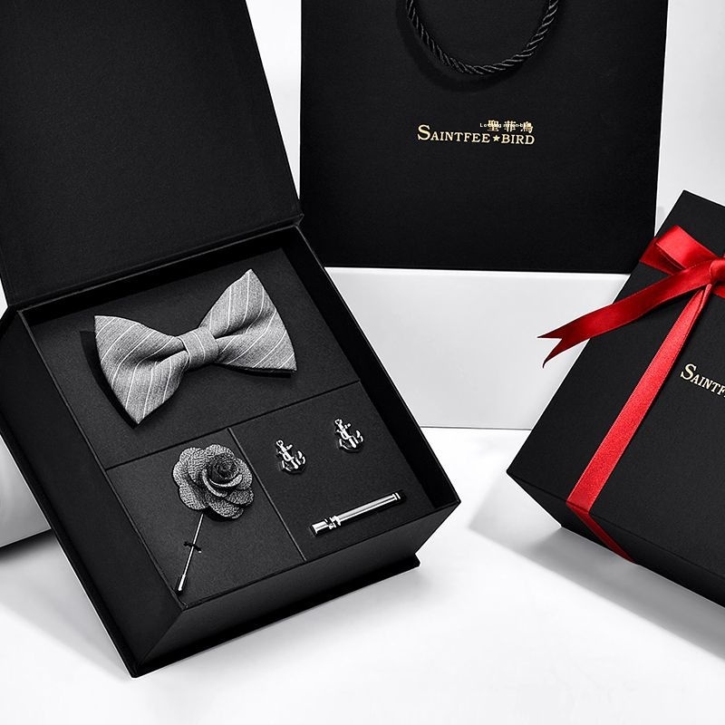 4-piece Set Of Bow Tie Collar Clip French Shirt Cufflink Set Fashionable Casual Gift Box