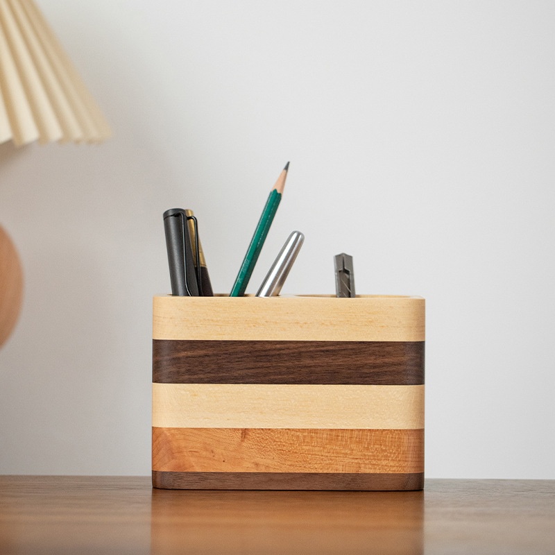 Light Luxury Office Wooden Pen Holder Engraving Business Desktop Stationery Storage Box Walnut Pen Barrel