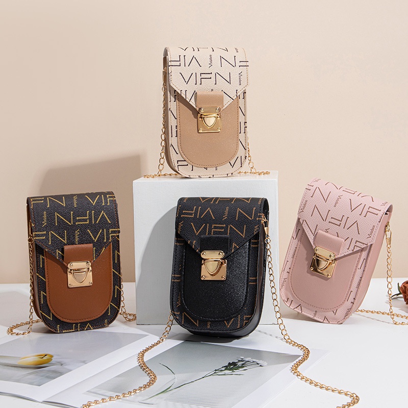 Women's Bags Letter Print Contrast Color Chain Crossbody Small Square Bag Casual Small Fragrant Style Mobile Phone Bag