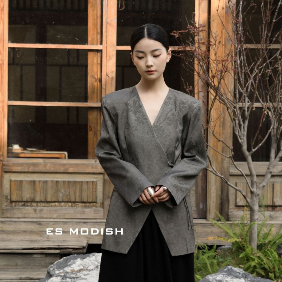 Spring Linen Long Sleeve V-Neck Jacket Waisted Silhouette Simple Temperament Girls Suit Jacket