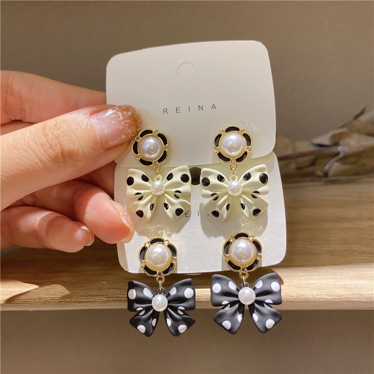 S925 Needle Autumn And Winter Pearl Earrings Earrings Korean Polka Dot Bow Earrings Earrings Earrings - 1