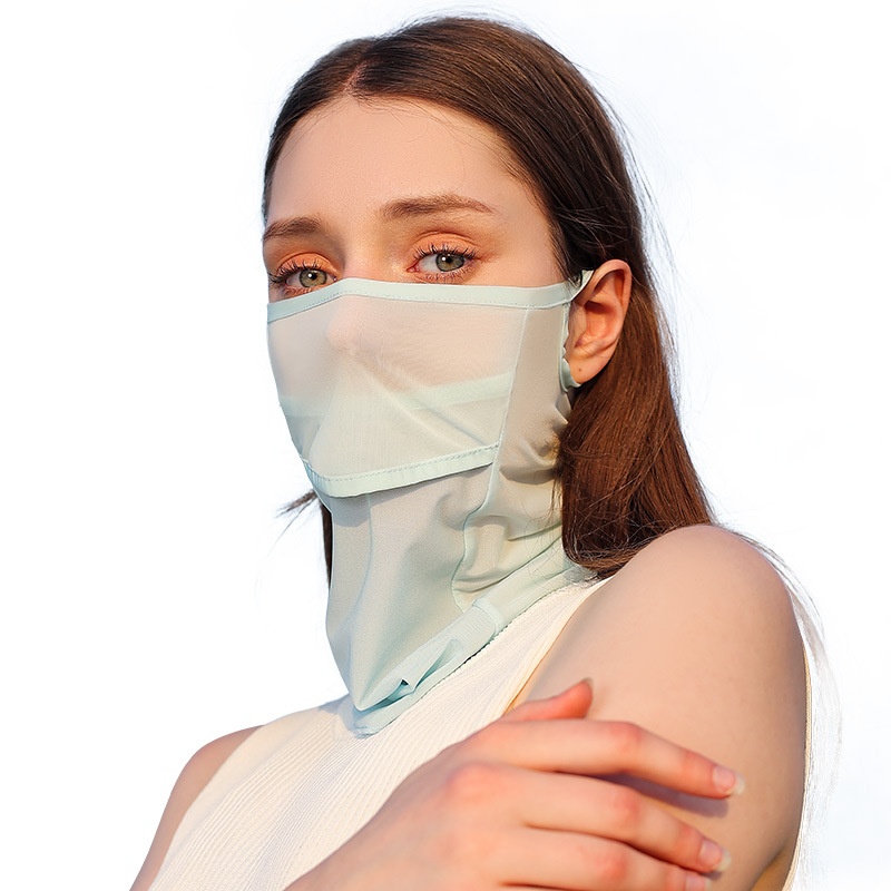 Summer Ice Silk Sunscreen Mask Veil Outdoor Cycling Neck Protection Anti-ultraviolet Light Breathable Ear-hanging Mask For Women