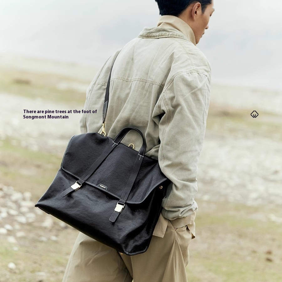 Song Hillside Songshan Travel Briefcase Gender-free Retro Vegetable Tanned Leather Crossbody Backpack
