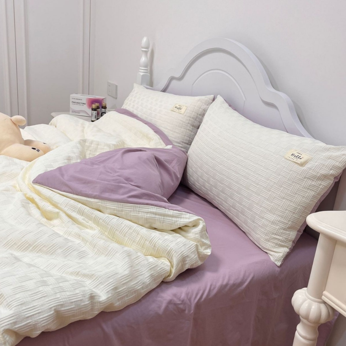 Seersucker Washed Cotton Four-piece Dormitory Bed Three-piece Cream Purple Jacquard Quilt Cover