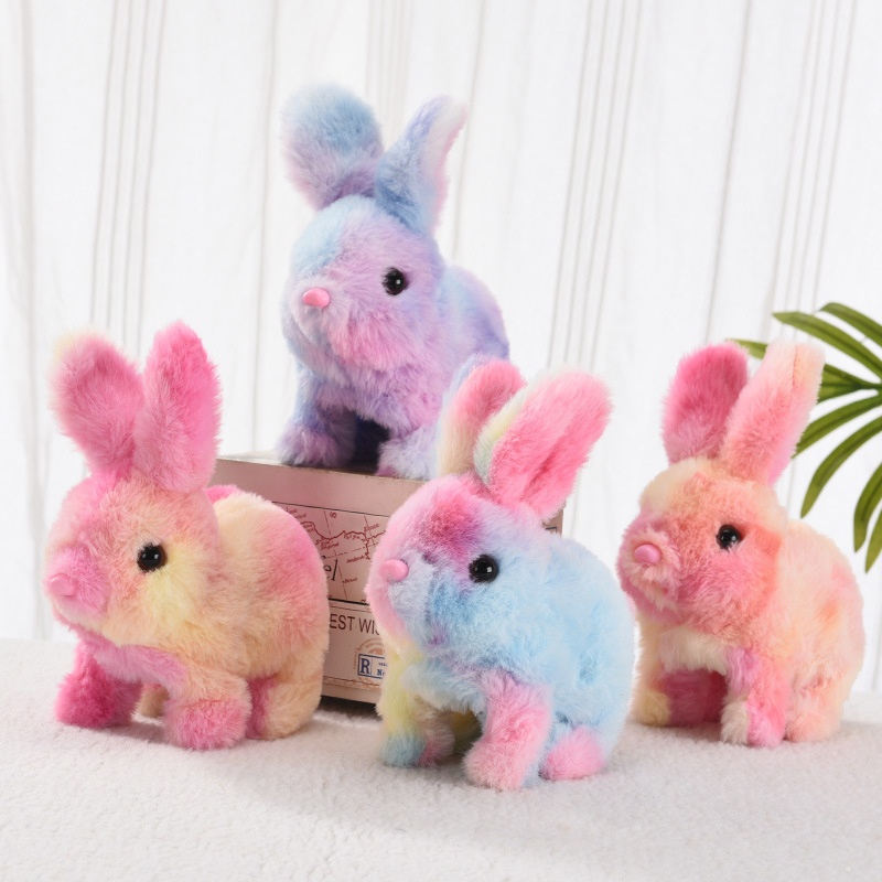 Plush Electric Rabbit With Moving Ears And Jumping Mouth Squeaks Colorful Rabbit For Children And Girls To Play House