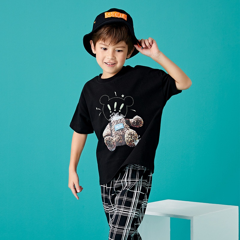 22 Spring And Summer Children's Short-sleeved T-shirt Boys'National Printed Half-sleeved Cotton Bottoming Shirt For Middle And Large Children