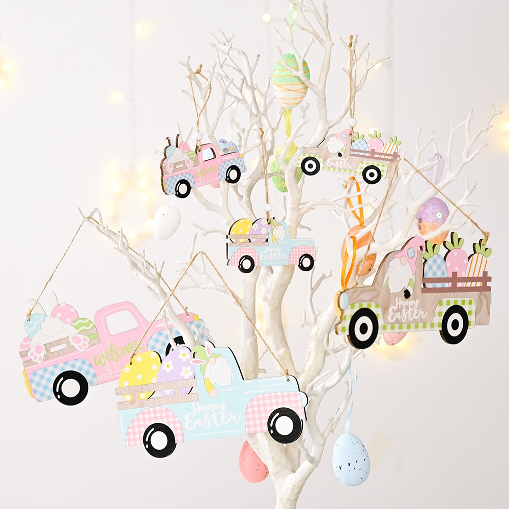 Easter Wooden Car Pendants Large Car Rabbit Pendants