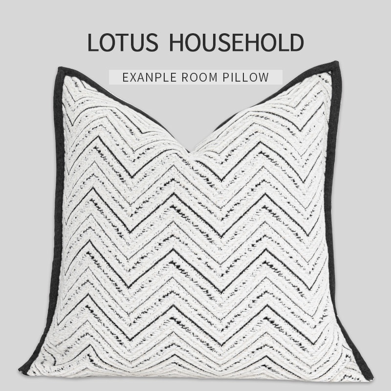 Modern Simple Light Luxury Living Room Sofa Cushions High-grade Black And White Cotton And Linen Jacquard W-patterned Edge Pillowcase