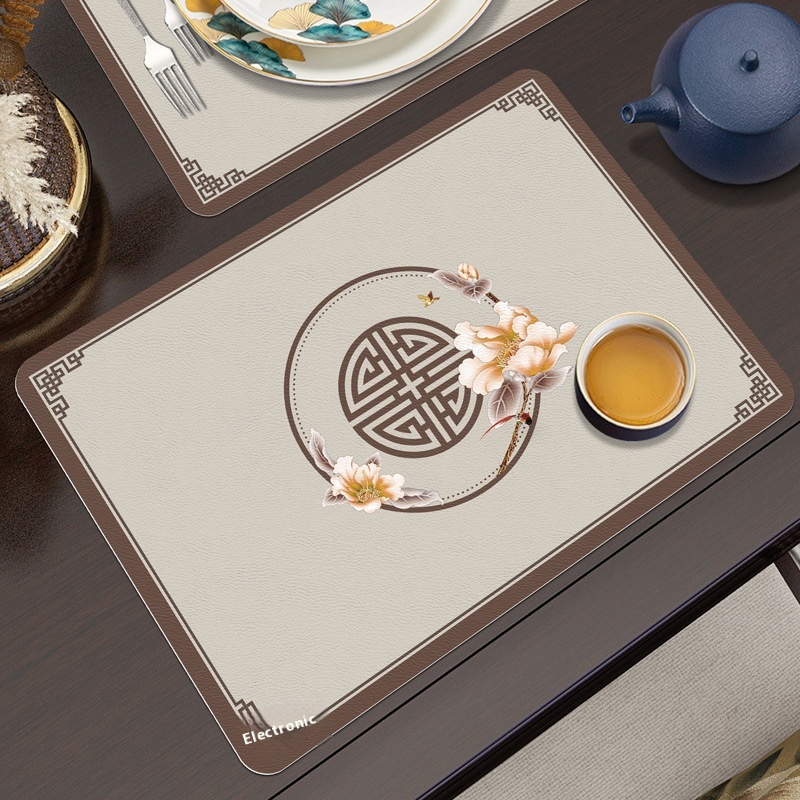 Chinese Retro Placemats Waterproof,Oil-proof,Heat-ulating Table Mats PULeather Placemats Wash-free Dust-proof Rectangular Placemats