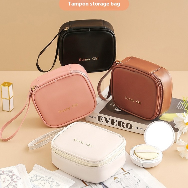 Waterproof PUSanitary Napkin Storage Bag Menstrual Bag Aunt Towel Portable Bag Mini PUMakeup Lipstick Bag