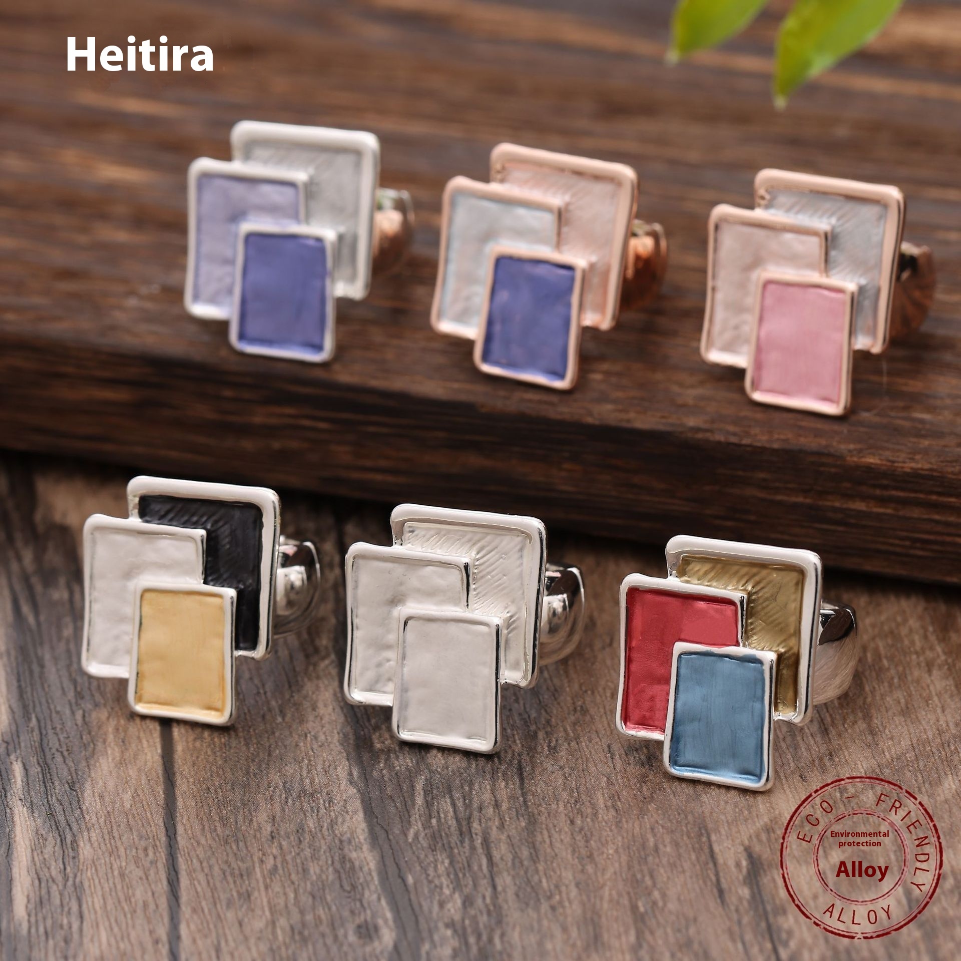 Irregular Square Stitching Gold Ring Color Painting Oil Women's Elastic Ring