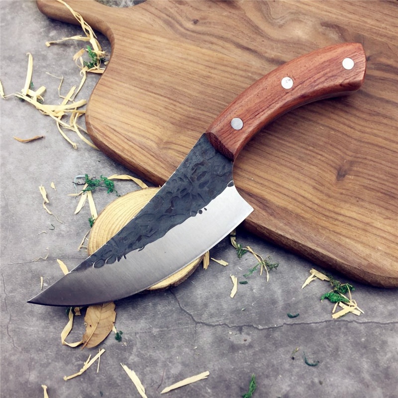 Household Wooden Handle Hand-forged Boning Knife Stainless Steel Fish Killing Knife Slaughter Meat Cutting Knife Outdoor Multi-purpose Knife