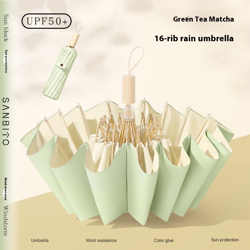 16-Bone Three-Fold Sunshade Umbrella Exlarge Windproof Sunshade Umbrella Sun Umbrella Sunscreen UV Protection Women's Folding Sunny And Rainy Umbrella