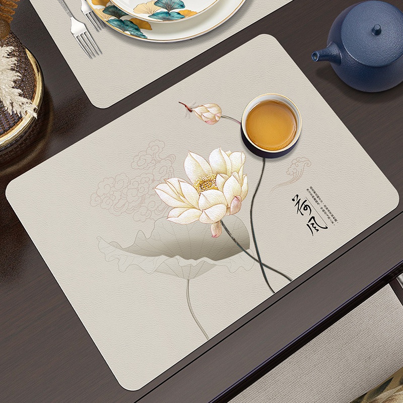 Leather Placemats Chinese Style Waterproof And Oil-proof Non-slip Placemats Heat-ulating And Scalding-proof Western-style Placemats Hotel Tableware Mats